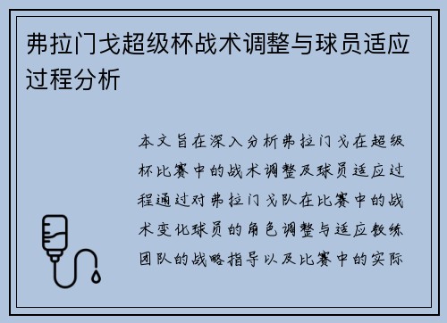弗拉门戈超级杯战术调整与球员适应过程分析
