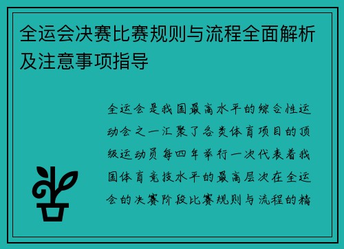 全运会决赛比赛规则与流程全面解析及注意事项指导